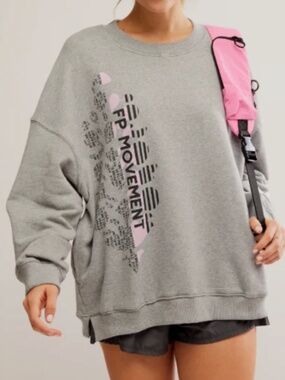 Free People Movement All Star Oversize Graphic Sweatshirt Heather Grey